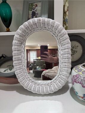 White Wicker Mirror Vintage